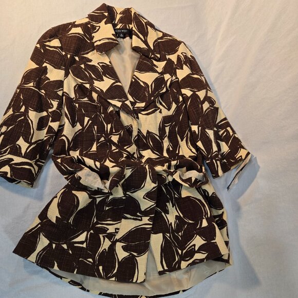 NINE WEST Coquette Girl Boho Ivory & Brown Floral Tweed Coat Jacket Size S NEW! - Picture 7 of 16